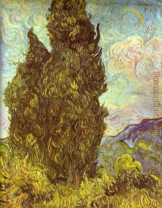 Two Cypresses Saint-Remy painting - Vincent van Gogh Two Cypresses Saint-Remy art painting
